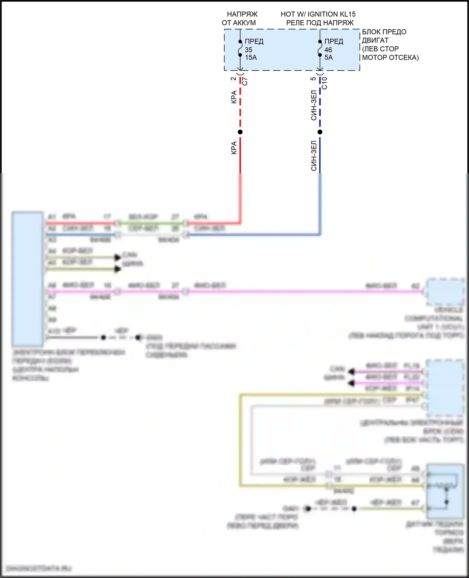 S90 Volvo II рестайлинг (2020-2024): Электросхема блокировки селектора, кроме гибридной 
