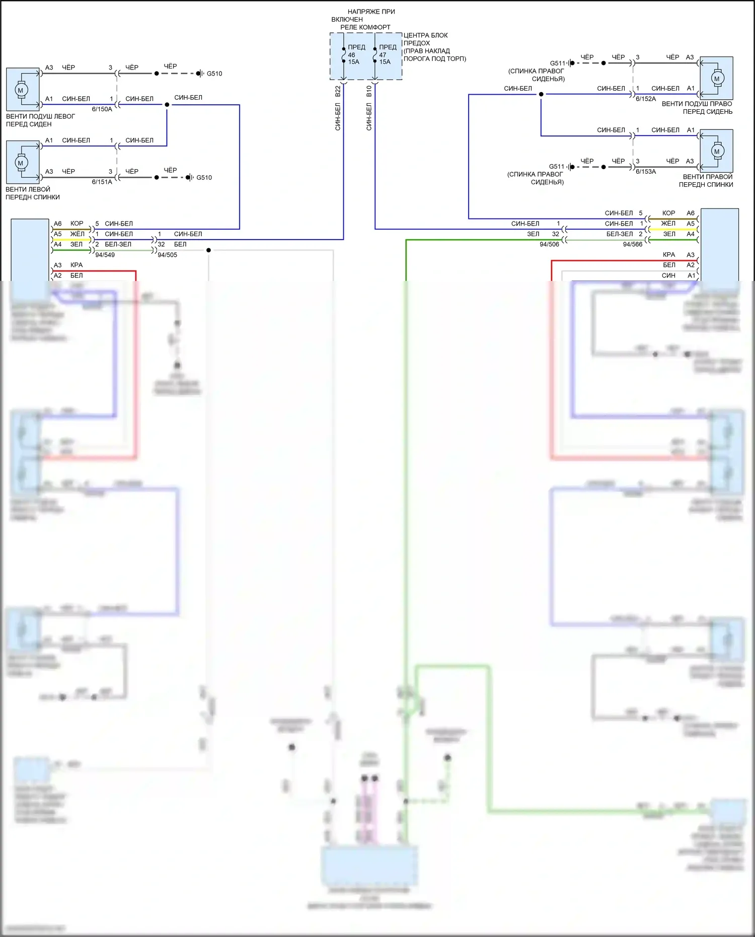 S90 Volvo II рестайлинг (2020-2024): Электросхема передних обогреваемых сидений 