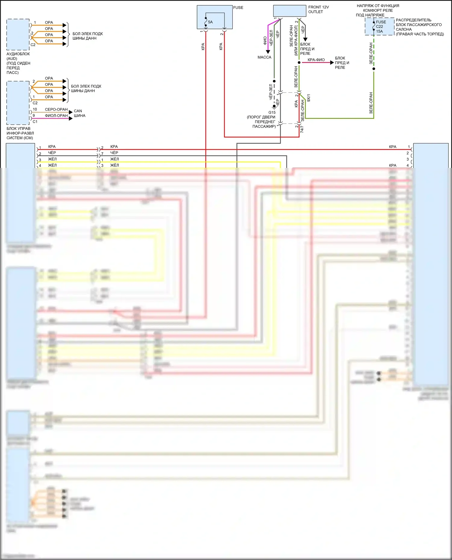 V60 Cross Country Volvo I (2014-2018): Электросхема мультимедий заднего сиденья 