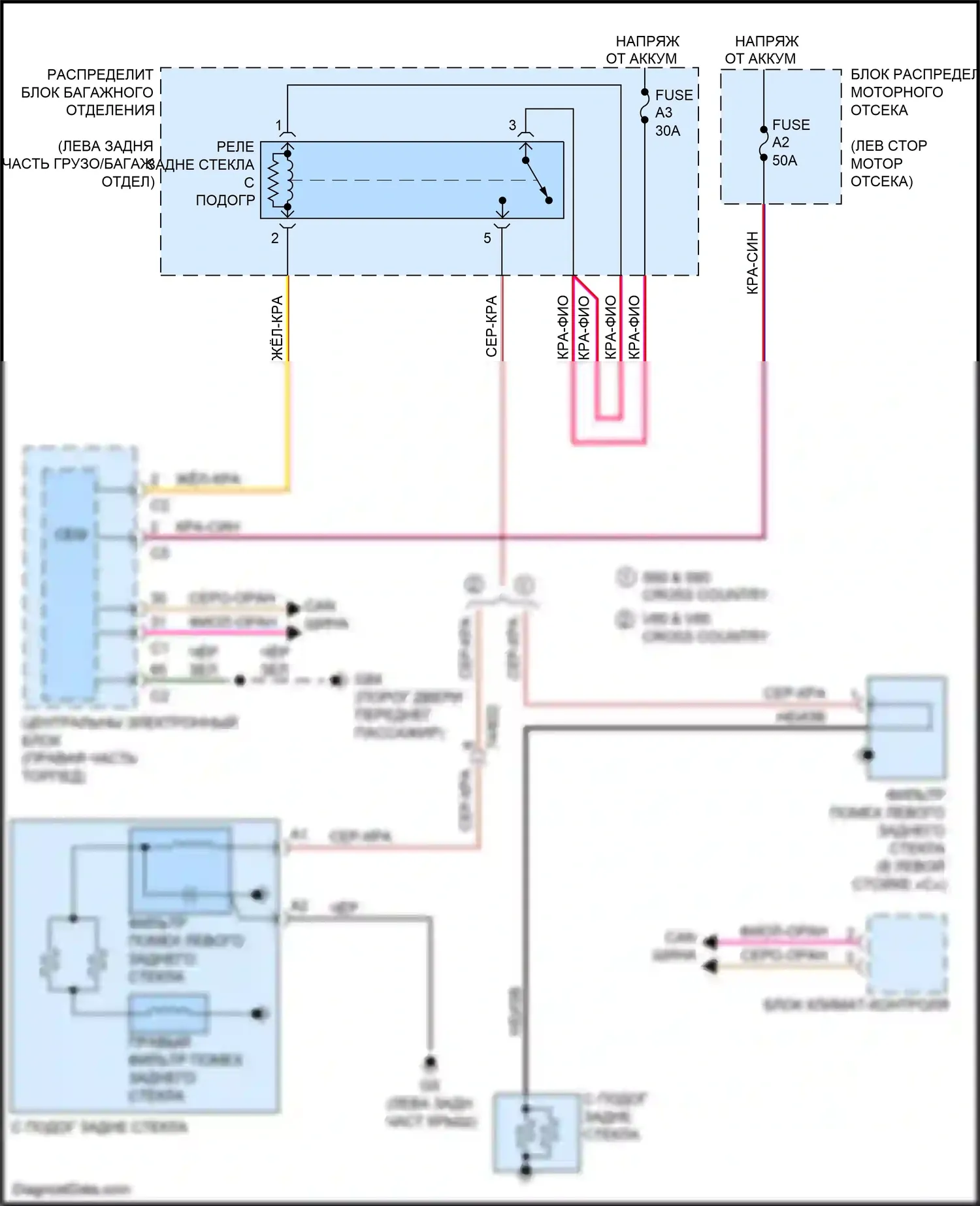 V60 Cross Country Volvo I (2014-2018): Электросхема заднего подогрева 