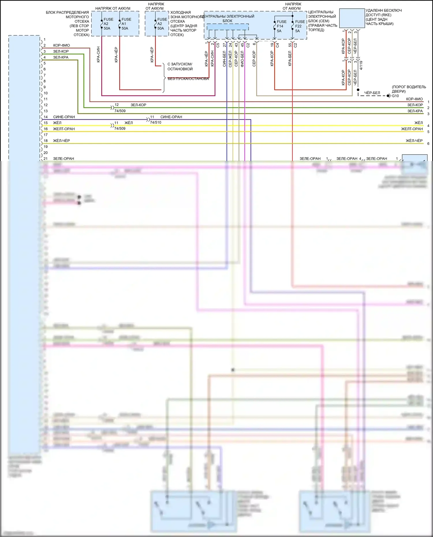 V60 Cross Country Volvo I (2014-2018): Электросхема центрального замка, с интеллектуальным ключом (1 из 2) 