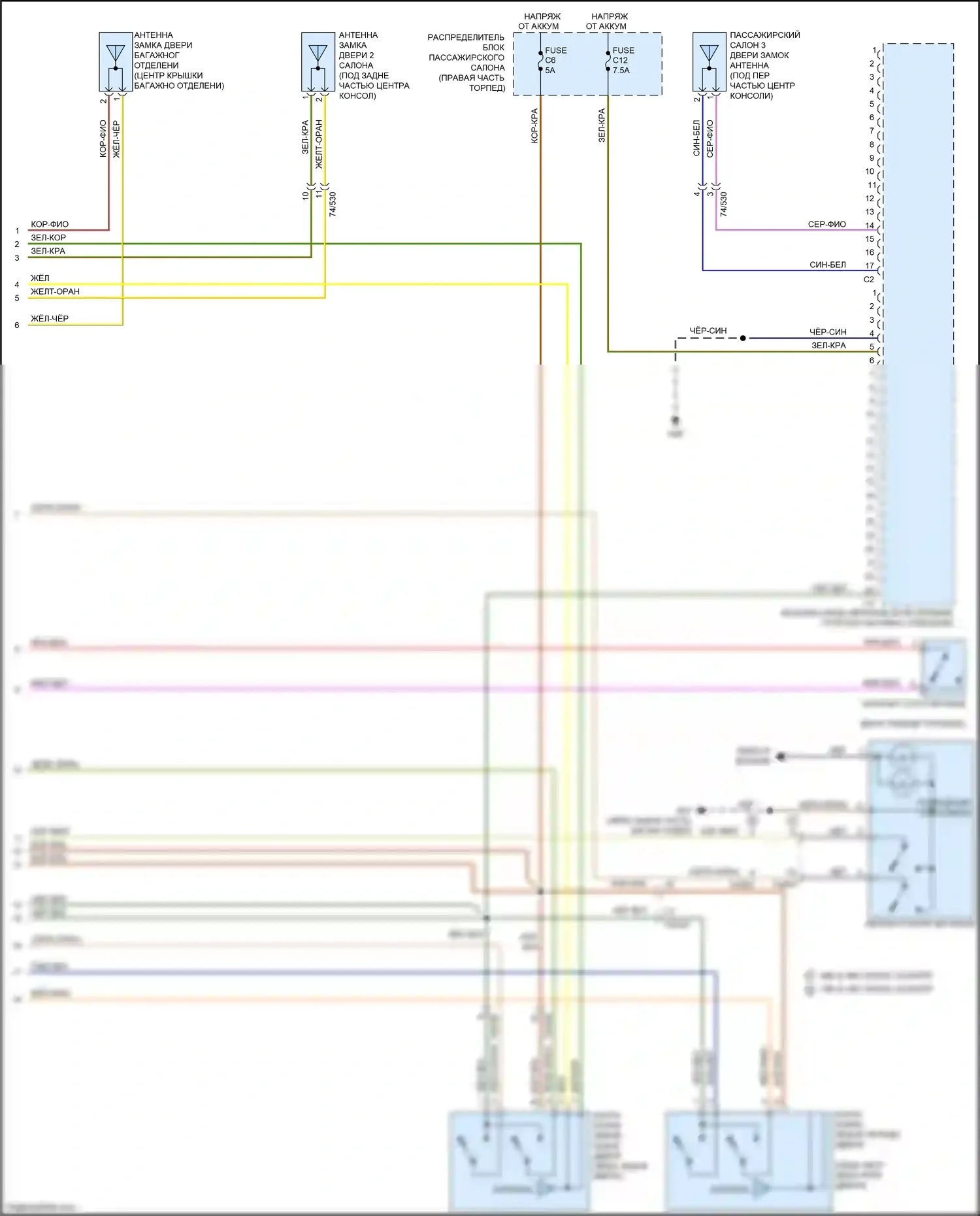 V60 Cross Country Volvo I (2014-2018): Электросхема центрального замка, с интеллектуальным ключом (2 из 2) 