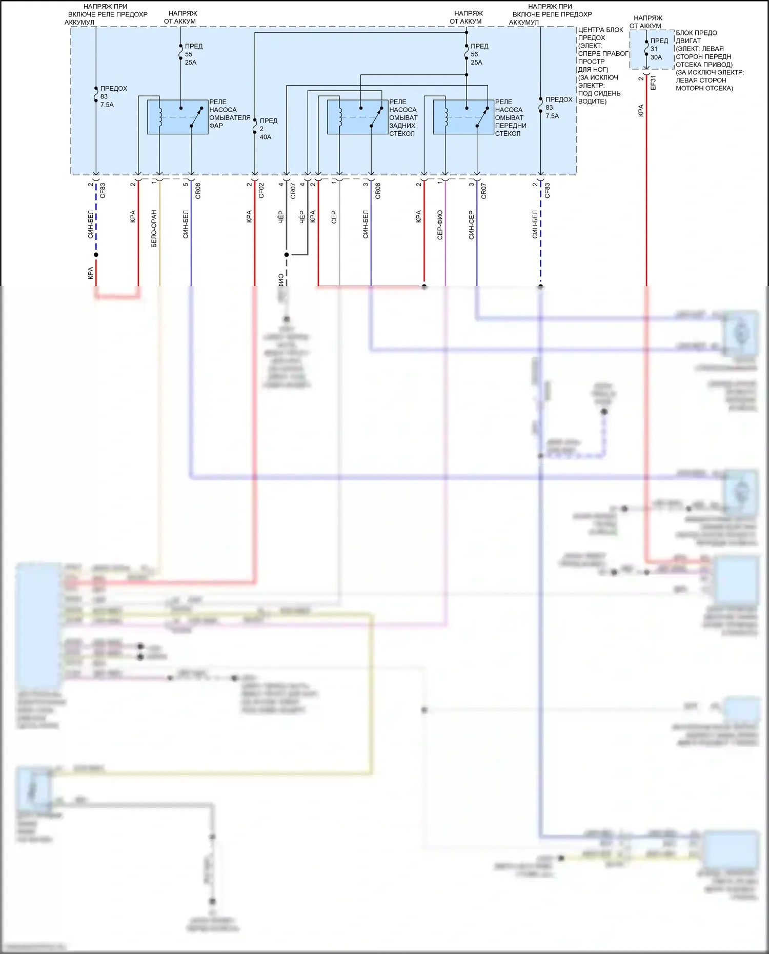 XC40 Volvo I рестайлинг (2022-2024): Электросхема передних дворников и омывателей 