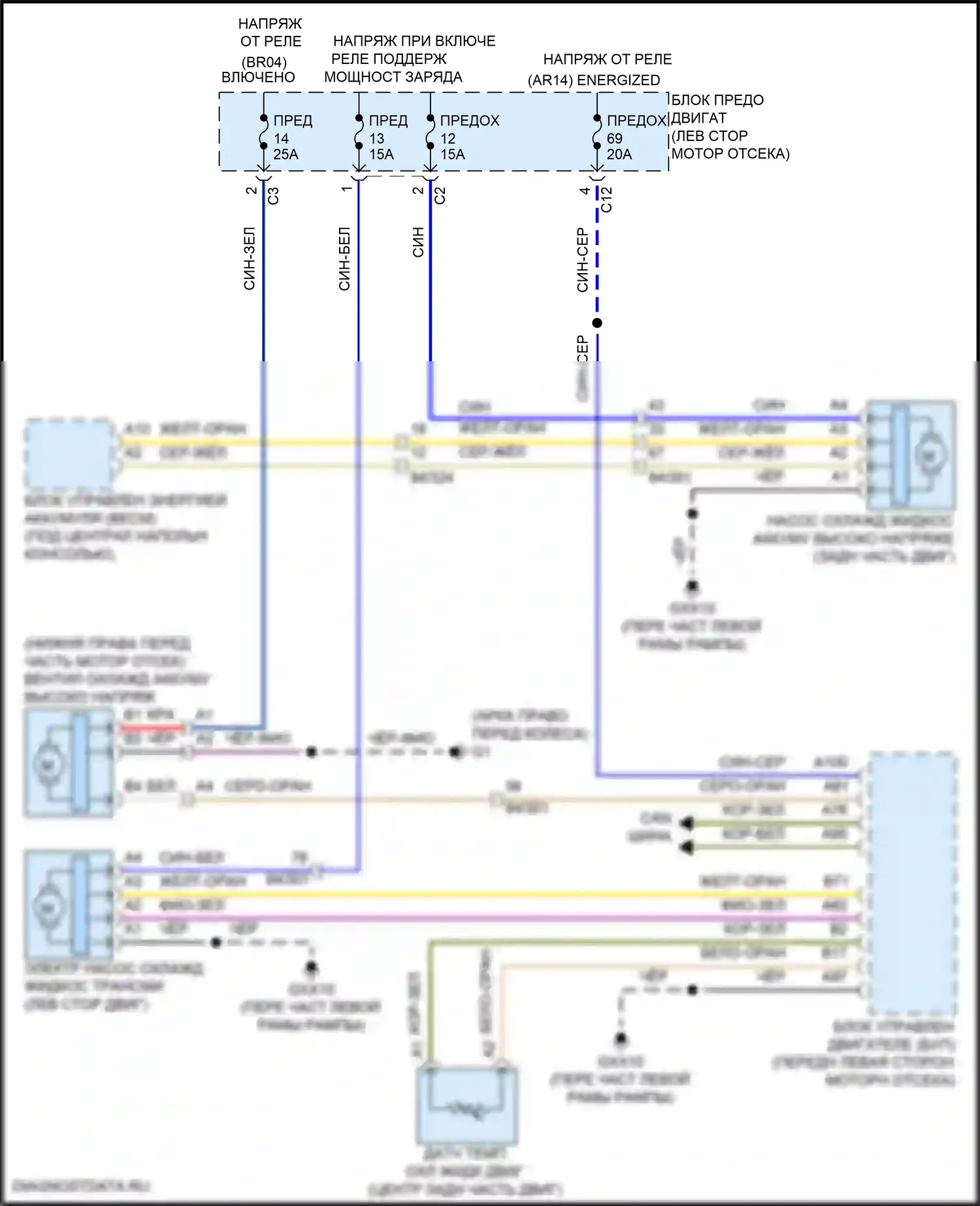 XC60 Volvo II рестайлинг (2021-2024): Электросхема гибридного вентилятора охлаждения 