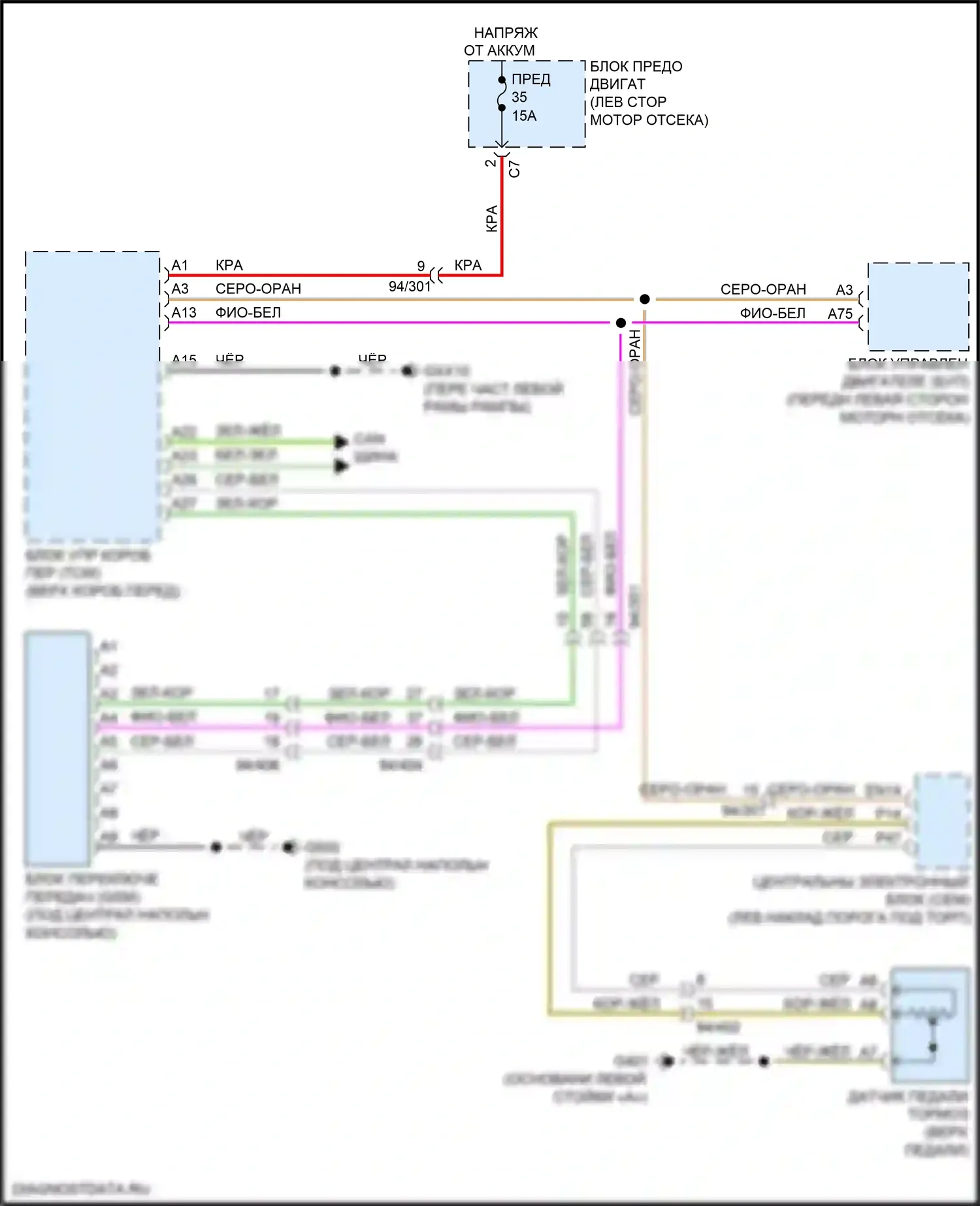 XC60 Volvo II (2017-2021): Электросхема блокировки селектора, кроме гибридной 