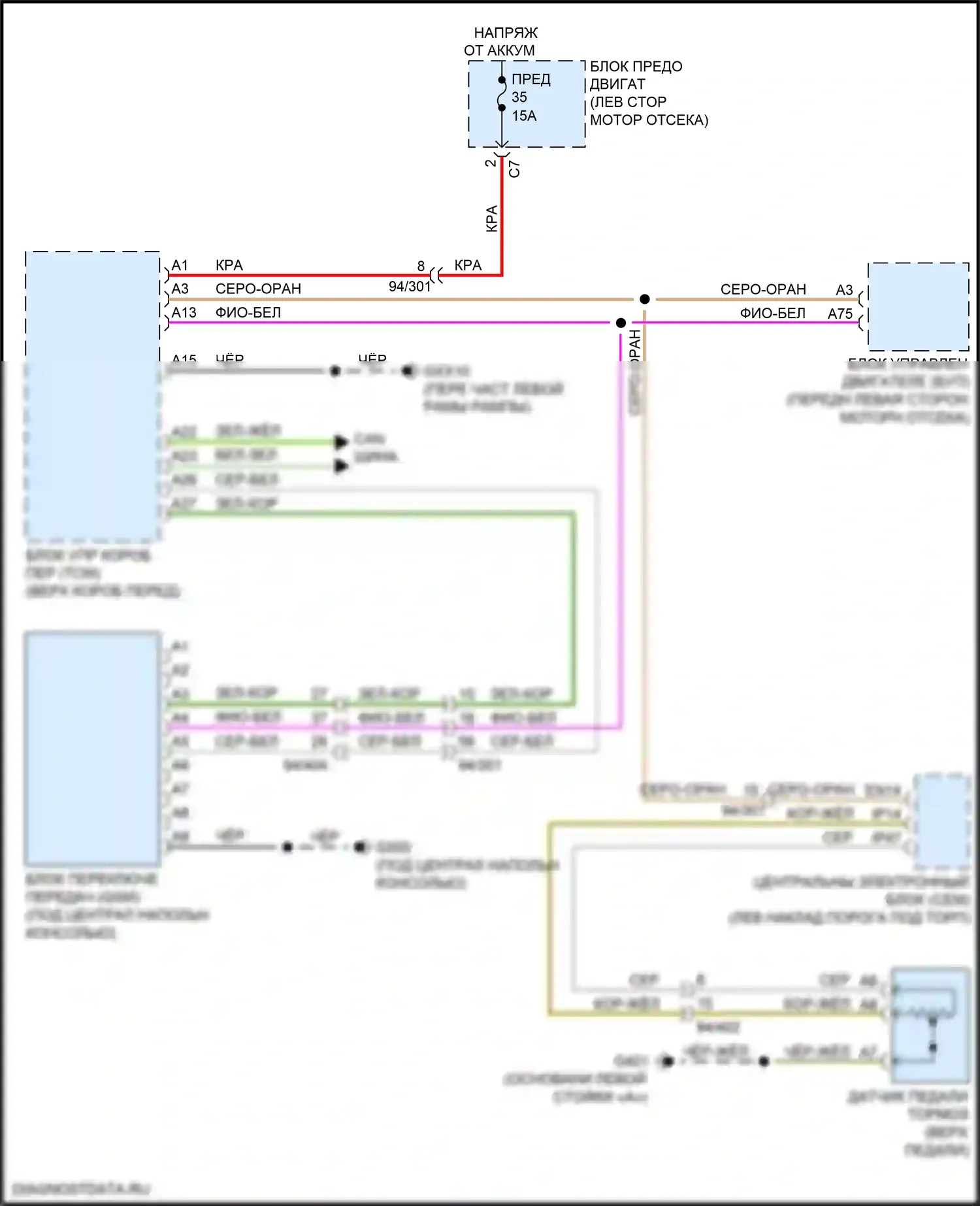XC90 Volvo II рестайлинг (2019-2024): Электросхема блокировки селектора, кроме гибридной 