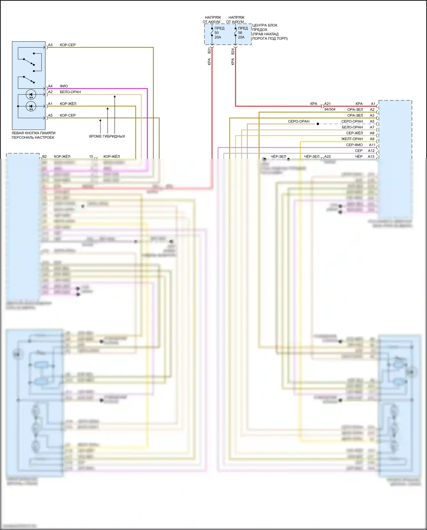 XC90 Volvo II рестайлинг (2019-2024): Электросхема зеркал памяти 
