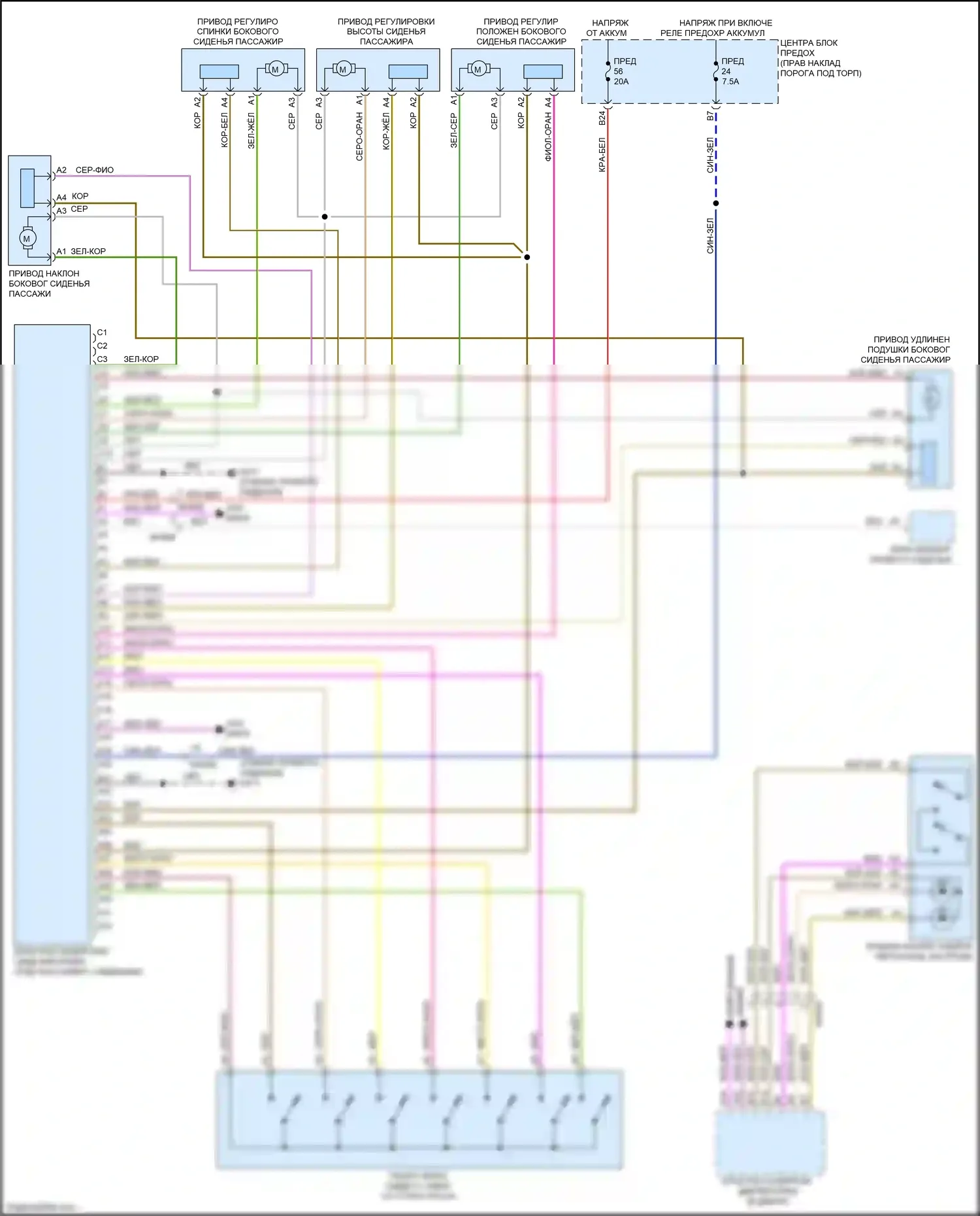 XC90 Volvo II (2014-2019): Электросхема кресла памяти пассажира, гибрид 